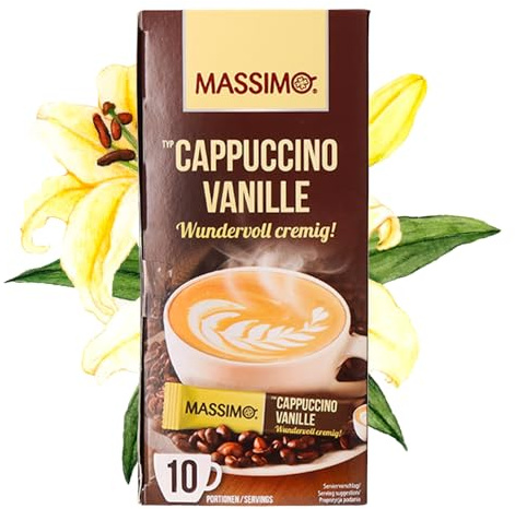 Massimo Cappuccino Vanille 160 Sticks Instantkaffee á 12,5g, Getränkepulver mit löslichem Cappuccinopulver mit Vanilla-Geschmack 16er Vorratspackung