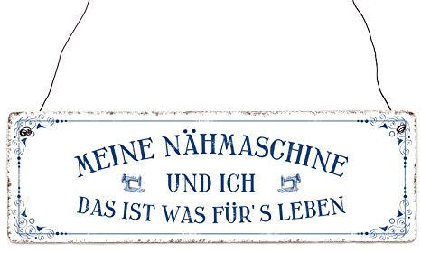 Interluxe Türschild Vintage Holzschild Meine NÄHMASCHINE UND ICH Geschenk Nähen Shabby Dekoration Türschild