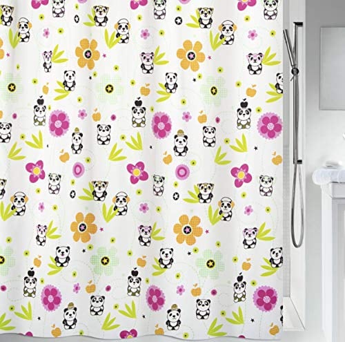 Spirella Anti-Schimmel Duschvorhang - Anti-Bakteriell, waschbar, wasserdicht, Polyester, „Panda“ 180x200cm Weiß