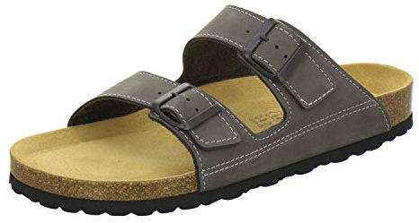 AFS-Schuhe 3110 sportliche Herren Pantoletten Leder, Bequeme Hausschuhe Korkfussbett, Made in Germany (42 EU, Stone Nubuk)