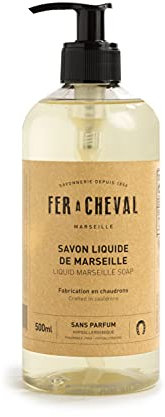 Fer à Cheval - Véritable Savon de Marseille Liquide - Sans Conservateur, et Hypoallergénique, il est Doux pour la Peau des plus Sensibles (SANS PARFUM, 500 ml)