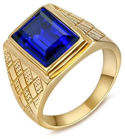 BOBIJOO Jewelry - Chevalière Bague Homme Pierre Bleue Violet Tanzanite Acier Or Doré Plaqué - 63 (10 US)
