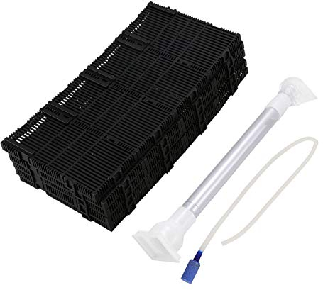 RETYLY 20 Stueck Schwarz Kunststoff Aquarium Bodenfilter + Luftleitung Schlauch + Rohr