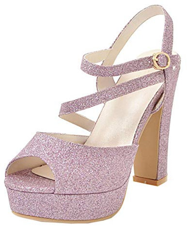 LUXMAX Donna Decolte Peep Toe Plateau Scarpe con Tacco a Blocco Alto Cinturino Fibbia (Viola) - 34 EU