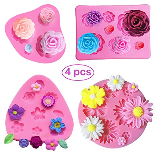 SUNSK Moldes de Pastel de Silicona Fondant 3D Molde de Flores Decoración de Tartas Herramientas para Hacer Bricolaje Dulces Chocolate Jabón Moldes 4 piezas
