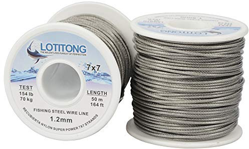 Littong - Filo da pesca in acciaio inox, 50 m, 31,8 kg-116,1 kg, 0,8 mm-1,5 mm, 7 x 7 49 fili, rivestimento in tracce, piombo, filo da pesca in acciaio inox (1,2 mm-60 kg-50 m)