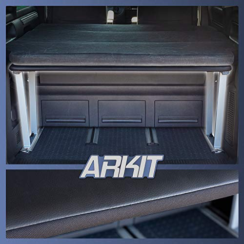 ARKIT – VW T5, T5.1, T5.2, T6, T6.1 Multivan Multiflexboard Bettverlängerung mit MDF Platte bezogen, 53 cm hoch (Grau)