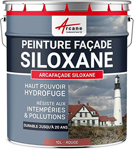 Peinture Facade Siloxane Hydrofuge - ARCAFACADE SILOXANE 10 L (+ ou - 60 m² en 1 couche) - Rouge - RAL 030 50 40 - ARCANE INDUSTRIES