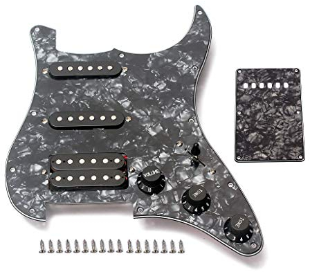 Alnicov Pickguard für E-Gitarre, 3-lagig, SSH geladen, vorverdrahtet, Humbucker, Pickguard-Set für Gitarre, Black Pearl