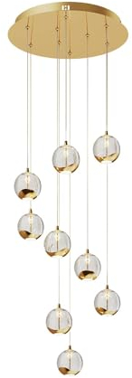Lucande LED Pendelleuchte Hayley (Design, Modern) in Gold/Messing aus Glas (9 flammig) - Hängelampe Esstischlampe Hängeleuchte Wohnzimmerleuchte
