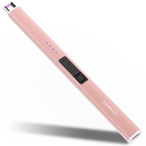 VANKCC Electric Candle Lighter Plasma Arc Lighters Long USB Rechargeable Lighters Windproof Flameless with Double Safety Lock for Candle BBQ Camping (Rose Gold)