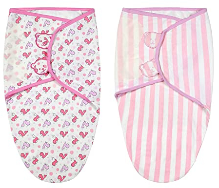 Vicloon Pucksack Baby, 2er Pack (3-5 Monate) L Wickel-Decke aus 100% Bio-Baumwolle, Sicherheit, Universal Verstellbare, Puckschlafsack für Säuglinge Babys Neugeborene - Rosa
