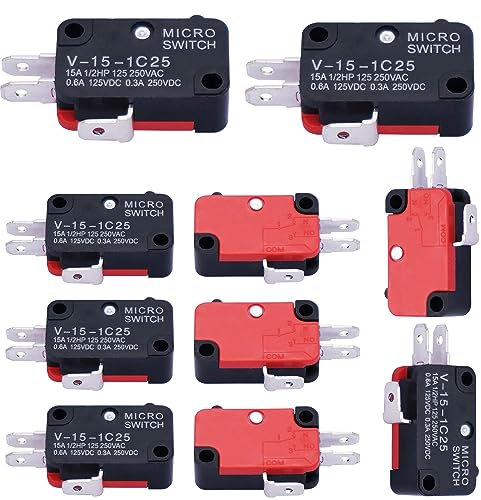 Taiss 10 pièces V-15-1C25 Interrupteur de fin de course 16A 250V /125V momentané SPDT 1NO 1NC Micro-interrupteur pour Porte de Four à Micro-Ondes V-15-1C25