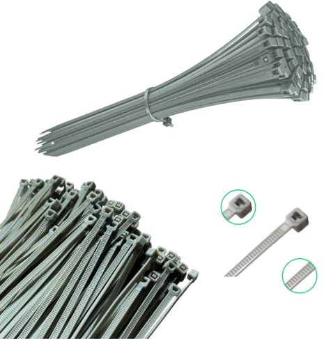 Viceree 100 Fascette Plastica GRIGIE Universali - 3.6x200mm - Fascette Elettricista, Raccogli Cavi, Set di Fascette per Cablaggio, Uso Domestico ed Industriale, Fascette Grigie di Alta Qualità