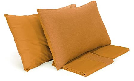 Lisola Set Completo Lenzuola Matrimoniale in Cotone e Lino, effetto Stonewashed Tinto in Capo, Lenzuolo da Sopra 250x285cm, Lenzuolo da Sotto 180x200x30cm, 2 Federe 50x80cm. Modello: Loira
