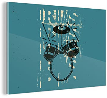 Glasbild Glasfoto Wandbild Bilder Deko 90x60 cm Schlagzeug - Musik - Blau - Schwarz