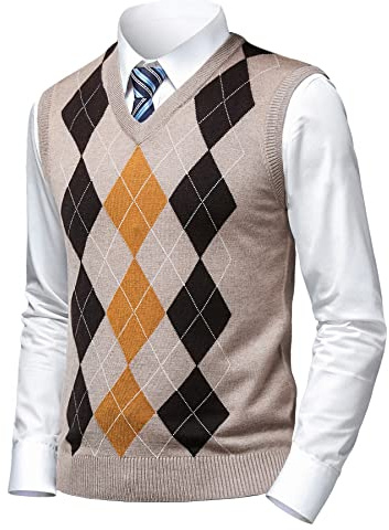 Herothorn Herren Business West Ärmellose Pullunder Slim Fit Strickweste Argyle V-Ausschnitt Pulloverwestee Herbst Winter Wollweste für Männer