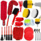 Yumzeco 22PCS Auto Reinigungsset, Detailing Autobürste, Bürstenaufsatz Bohrmaschine Set für die Innenraums, Außen,Auto-Radnaben-Reinigungsbürste, Auto Reifenbürstee, Mikrofaser-Staubwedel, Drahtbürste