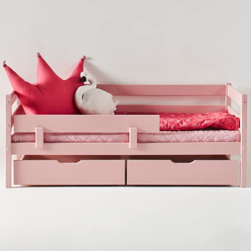 Hoppekids ECO Comfort Kinderbett 70x160 mit Lattenrost, Rausfallschutz und Zwei Bettschubladen | Blasses Rosa | Nordisches Umweltzeichen Zertifiziert | FSC®-zertifiziertes massives Kiefernholz