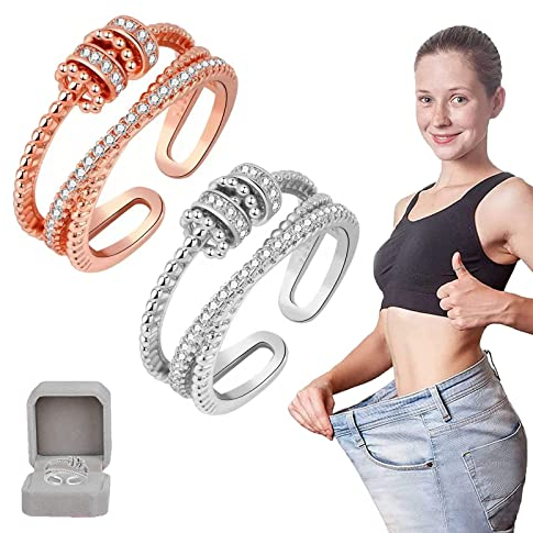 JANSIO Triple Fidget Ring, JANSIO Dreifacher Zappelring, Feellief Triple Fidget Ring Cubic Zirconia Fidget Spinner Ring, Anti-Angst-Ring für Frauen (2Pcs-C)
