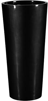 BARTPOL D208D Blumentopf rund 38x38x76cm Pflanzkübel hoch aus Fieberglas I Blumentopf aussen/innen I Übertöpfe für zimmerpflanzen I Fieberglas kübel-schwarz glänzend