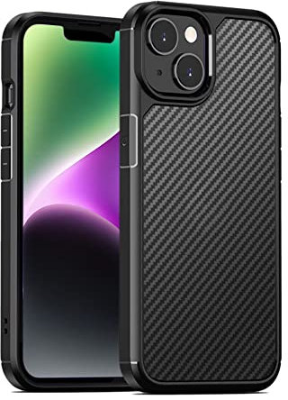 TEOPHA Case for iPhone 14 Plus,[Hard Carbon Fiber Translucent Back] Soft TPU Bumper Frame Shockproof,Scratch Resistant, Fingerprint Resistant, Protective Cover for iPhone 14 Plus - 6.7 Inch (Black)