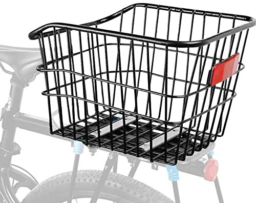 Rear Bike Basket, Waterproof Metal Wire Bicycle Baskets with Reflective Waterproof Cover, Large Capacity Rear Bicycle Cargo Rack, Basket for Bike Fits to Most Rear Bike Racks (Large)