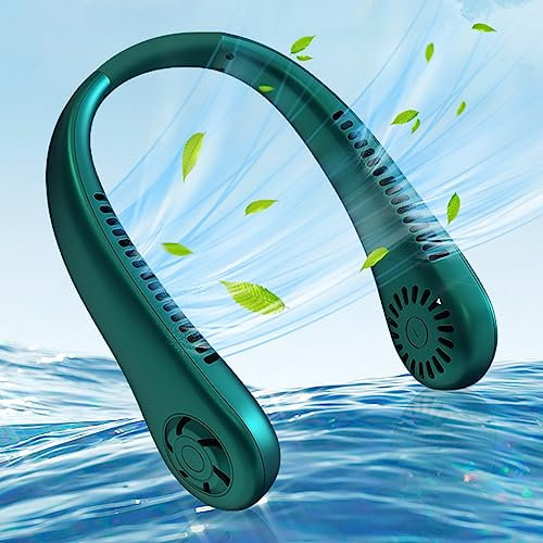 mebiusyhc Portable Neck Fan, bladeless neck fan,USB Rechargeable Personal Fan, Rechargeable, Headphone Design,3 Speeds Operated Adjustable,neck fans for women,for Indoor Outdoor Travelling (green)