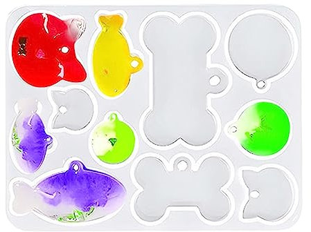 Resina para Placa Perro | Moldes Resina Silicona para Llavero con Forma Gato y Hueso Perro,Etiqueta identificación para fundición Resina epoxi,