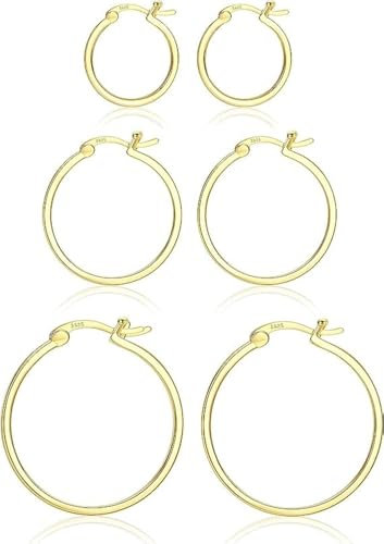 Dochais Gold Hoop Ohrringe für Frauen 14K Echtgold vergoldet Reifen mit 925 Sterling Silber Post Gold 15-20-30mm