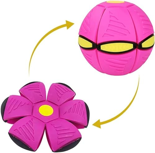 WACURRENTHYD New UFO Pet Flying Saucer Ball, Portable Flying Toys Creative Fly Saucer Stomp Magic Balls, Magic Frisbee Dog Toy Ball, Fun Puppy Interactive Flying Flat Throw Disc Balls Toy (Pink)