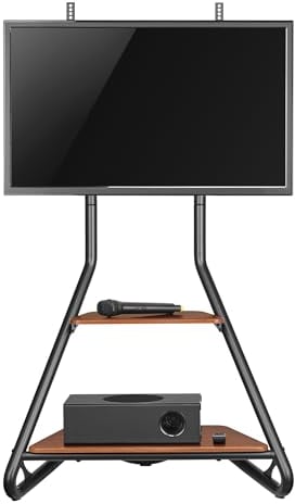 Maclean MC-455 Soporte Esquinero Independiente para TV, Estilo Bauhaus, Estantes de Madera de Dos Niveles, 40 kg máx., 37-75''
