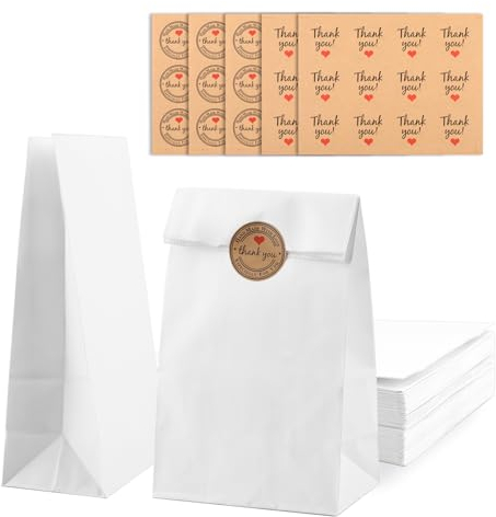 55 Stück Papiertüten Weiß, 24 X 13 X 8cm Brottüten, Butterbrottüten, Klein, Adventskalender Tüten, Kraftpapier Tüten für Hochzeit Süßigkeiten Keksen Brot