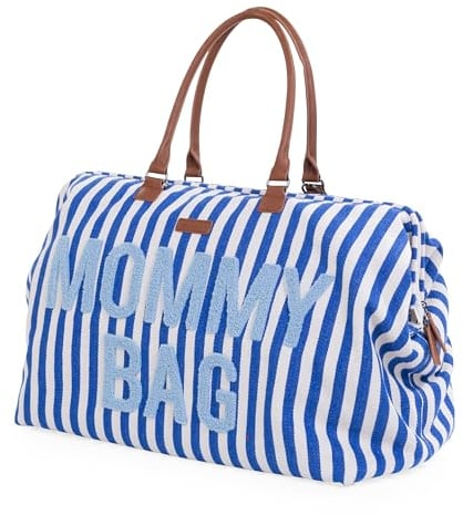 CHILDHOME, Mommy Bag, Sac à Langer, Maternité, Sac de voyage, Grande Contenance, Tapis à Langer, Bandoulière Ajustable, Compartimenté, Poche Isotherme, Passage pour Valise, Rayures Bleu