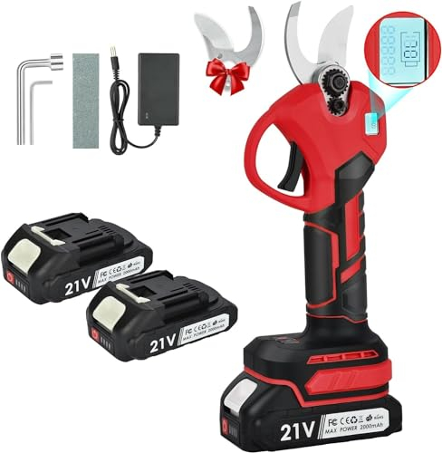 Anveltech Forbici Potatura a Batteria, Forbici Elettriche da Potatura 21 V, con Batteria 2X2000 mAh, Diametro Massimo di Taglio 30 mm, Display LCD, Adatte per Potatura in Giardinaggio (rosso)