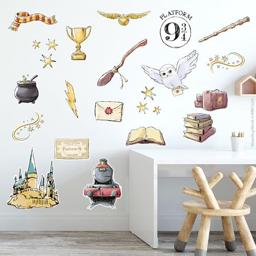 Themed - Autocollant Mural Officiel Harry Potter | Ensemble d'Icônes Aquarelle Wizarding World Art (120x 60 cm)