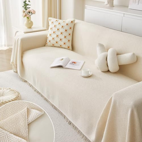 FANSU Sofabezug L Form 1 2 3 4 Sitzer, Reversibel Twill Sofaüberwurf Decke Ecksofa Couch Bezug Sofaschoner Sofa Decken Einteiliger Couch Überwürf (Beige,3 Sitzer(180x300cm)