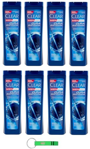 8x Clear Cura Quotidiana Men Shampoo für alle Haar- und Kopfhauttypen - Tägliches Pflegeshampoo 225ml + Beni Culinari Kostenloser Schlüsselanhänger