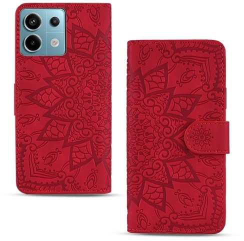 Vkooer Cover per Xiaomi Redmi Note 13 PRO 5G (Non per 4G) Libro Custodia Premium PU Pelle Flip Portafoglio Case con Magnetica Chiusa e Porta Carte Smartphone, Mandala Rosso