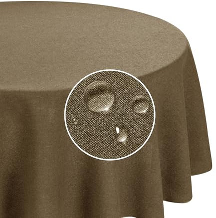 Deconovo Abwaschbare Tischdecke Leinenoptik Tischwäsche Lotuseffekt Tischdecken für Esszimmer Küche Wohnzimmer Tischtuch pflegeleicht Wasserabweisende Tafeldecke, Rund 140 cm, Ockerbraun, 1 Stück
