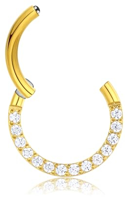 Lantine 16g Septum-Piercing 14K Gold Scharnier-Segment-Clicker Daith Piercing CZ+G23 Titan Conch 10mm