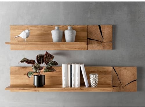 Lomadox Wandregal Set 2-teilig Wandboard Regal Dekoregal Wandablage Wohnzimmermöbel modern in Eiche massiv geölt