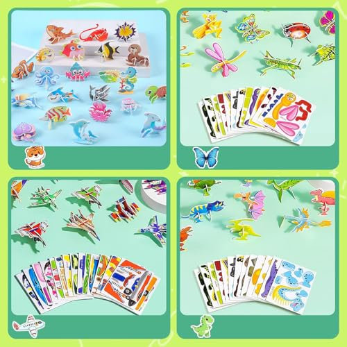 Junyaoii 100 Pcs 3D Puzzles für Jungen Und Mädchen, pädagogische 3D Cartoon Puzzle, pädagogische Montessori Spielzeug, Kinder Geburtstag Kinder Tag Geschenk