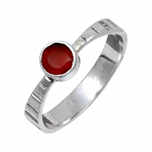 JEWELSTREZORO Facettierter Karneol Edelstein Bandring 925 Sterling Silber Ring Herren & Damen Bandring Geschenkartikel Handgefertigter Schmuck TSR119E_69 (22.0)
