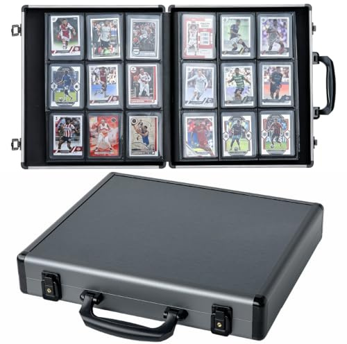 Azamou Toploader Binder für Sammelkarten, Hartschalenhüllen, hält 180 Toploader, 9 Pocket Sleeves für 7,6 cm x 10,2 cm Karten (Grau)