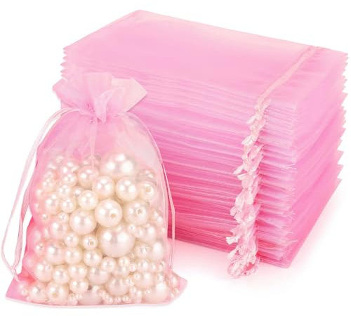GIKPAX 50 Pezzi Sacchetti di Organza, Sacchetti di Organza Rosa, Sacchetti di Gioielli con Coulisse Medi, Sacchetto di Lavanda per Gioielli, bomboniere Dolci, Compleanno, Anniversario (10 * 15 cm)