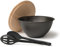 Hausfelder Salatschüssel mit Deckel aus Holz + Salatbesteck aus Kunststoff, Schüsselset 4 L in Anthrazit Schwarz, große Servierschüssel mit Besteck, BPA-frei