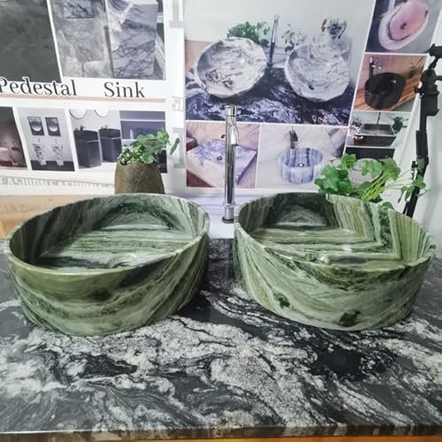 Raggio Verde Stone Sangarila - Fregadero de piedra de mármol verde, redondo, 15.7 x 4.7 pulgadas