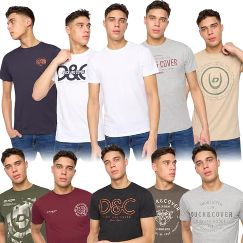 Duck and Cover - Mens 10 Pack 'CHECOR' Multipack T-Shirts Short Sleeve Crew Neck Tees (M, Assorted)