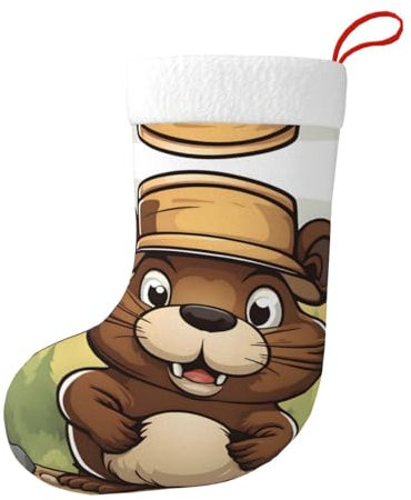 WHJYYXDE Dekorativer Weihnachtsstrumpf – perfekt zum Dekorieren von Büros, Bäumen, Kaminen, frecher Biber bedruckt